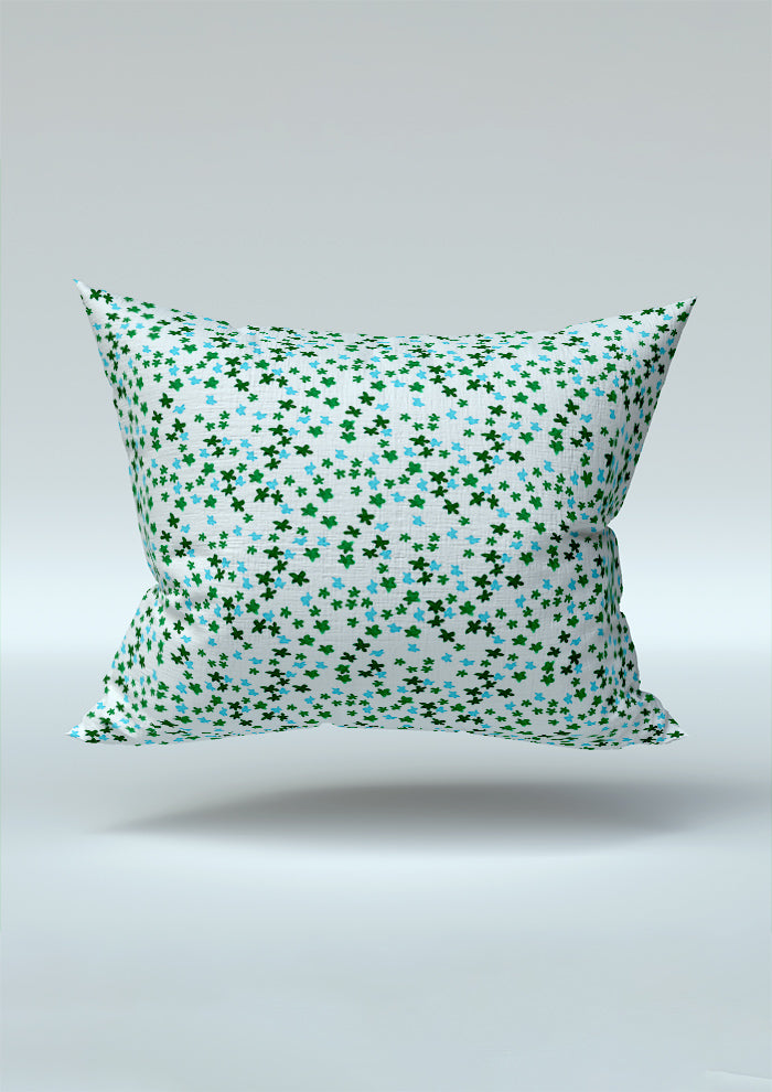Ditsy Daisy - Cushion featuring Floral pattern design by Laura Hamzic Australian Surface Pattern Designer - Green and Blue on White