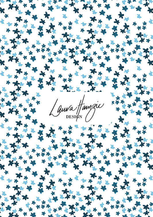 Ditsy Daisy - Floral pattern design by Laura Hamzic Australian Surface Pattern Designer - Denim on White