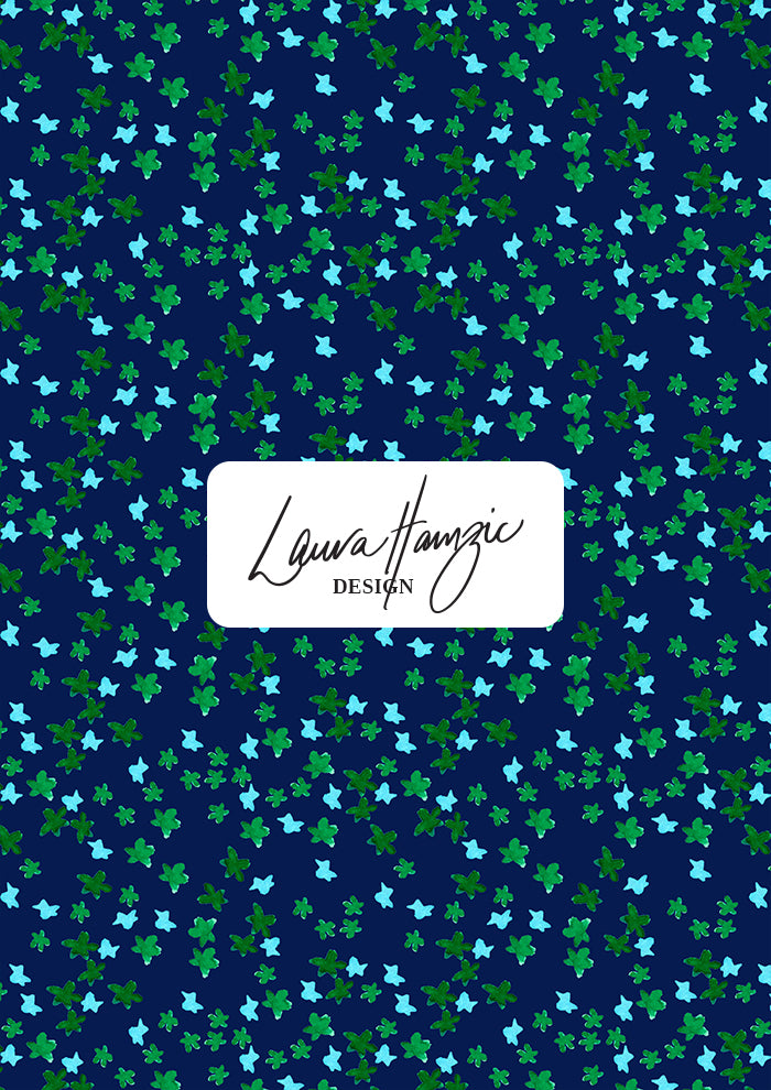 Ditsy Daisy - Floral pattern design by Laura Hamzic Australian Surface Pattern Designer - Green and Blue on White