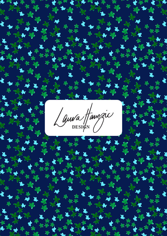 Ditsy Daisy - Floral pattern design by Laura Hamzic Australian Surface Pattern Designer - Green and Blue on White