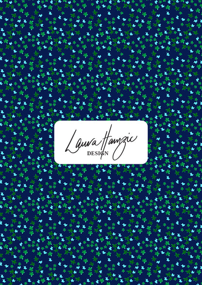 Ditsy Daisy - Floral pattern design by Laura Hamzic Australian Surface Pattern Designer - Green and Blue on White