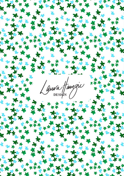 Ditsy Daisy - Floral pattern design by Laura Hamzic Australian Surface Pattern Designer - Green and Blue on White