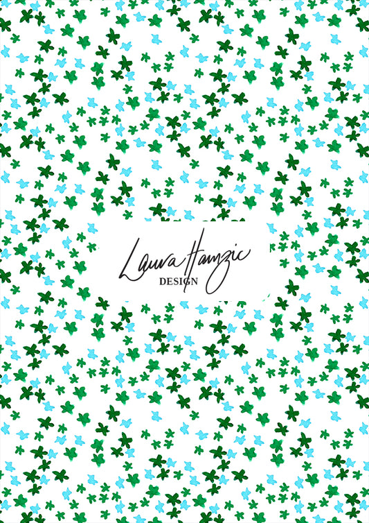 Ditsy Daisy - Floral pattern design by Laura Hamzic Australian Surface Pattern Designer - Green and Blue on White