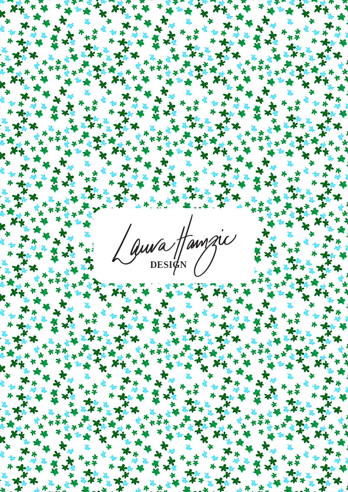 Ditsy Daisy - Floral pattern design by Laura Hamzic Australian Surface Pattern Designer - Green and Blue on White