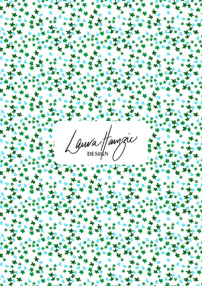 Ditsy Daisy - Floral pattern design by Laura Hamzic Australian Surface Pattern Designer - Green and Blue on White