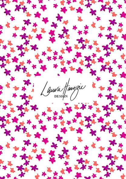 Ditsy Daisy - Floral pattern design by Laura Hamzic Australian Surface Pattern Designer - Pink and Orange on White