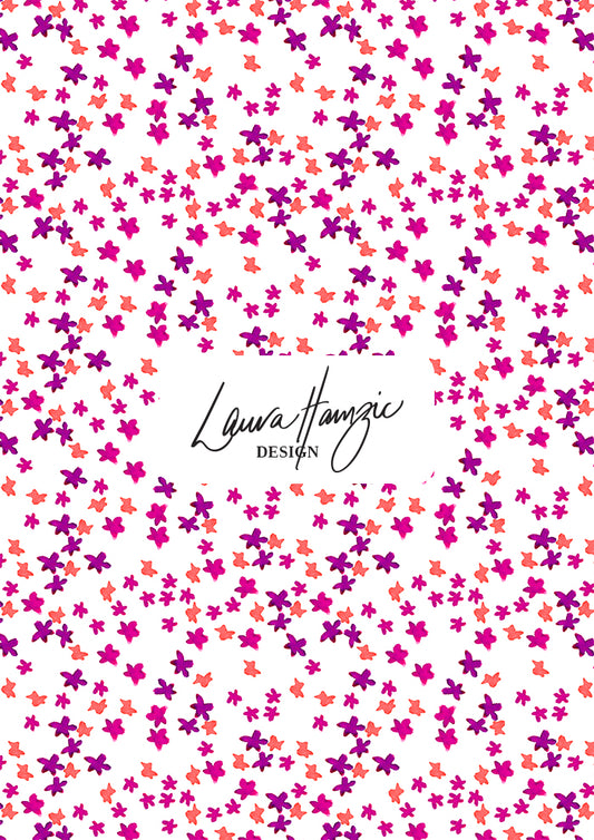 Ditsy Daisy - Floral pattern design by Laura Hamzic Australian Surface Pattern Designer - Pink and Orange on White