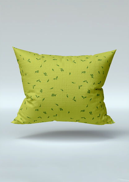 Cushion mockup showcasing the Falling Leaves (Yellow) pattern by Laura Hamzic, Australian surface pattern designer
