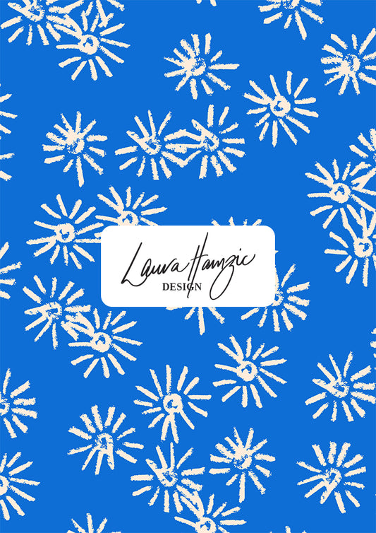 Flicker Flower surface pattern – inspired by blooming eucalyptus blossoms, bursting with light and movement. Loosely hand-drawn in coloured pencil for a joyful, spontaneous look. Australian botanical pattern design perfect for dresses, summer apparel, accessories, and homewares.