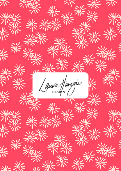 Flicker Flower surface pattern – inspired by blooming eucalyptus blossoms, bursting with light and movement. Loosely hand-drawn in coloured pencil for a joyful, spontaneous look. Australian botanical pattern design perfect for dresses, summer apparel, accessories, and homewares.