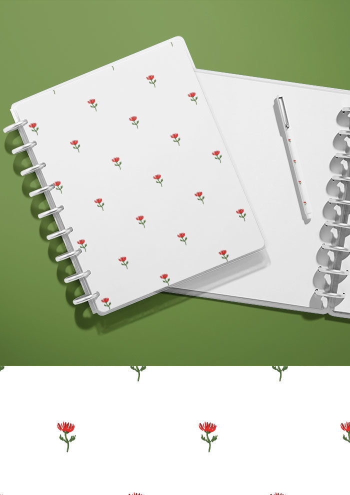 Floral Polka textile design on notebook, hand-painted by Brisbane watercolour pattern designer Laura Hamzic. Available for licensing