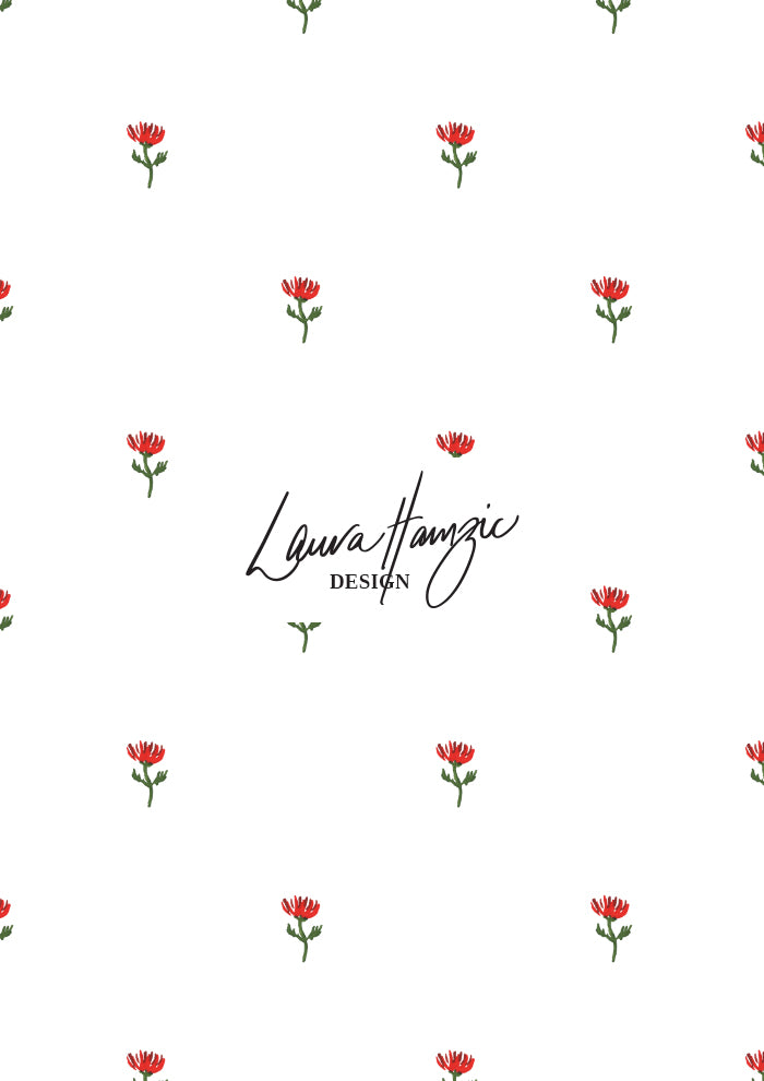 Dainty flowers dotted across a clean, airy background. Simple coordinate surface pattern design adds a soft touch to any spring-inspired collection – Australian Artist.