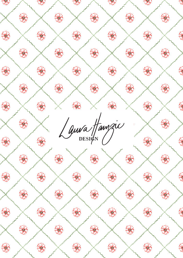 Watercolour flowers in a diamond check pattern by Australian Artist and Surface Pattern Designer Laura Hamzic – Flower Trellis 