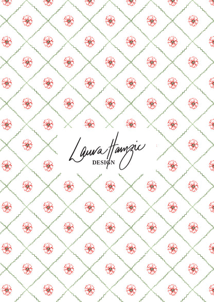 Watercolour flowers in a diamond check pattern by Australian Artist and Surface Pattern Designer Laura Hamzic – Flower Trellis 