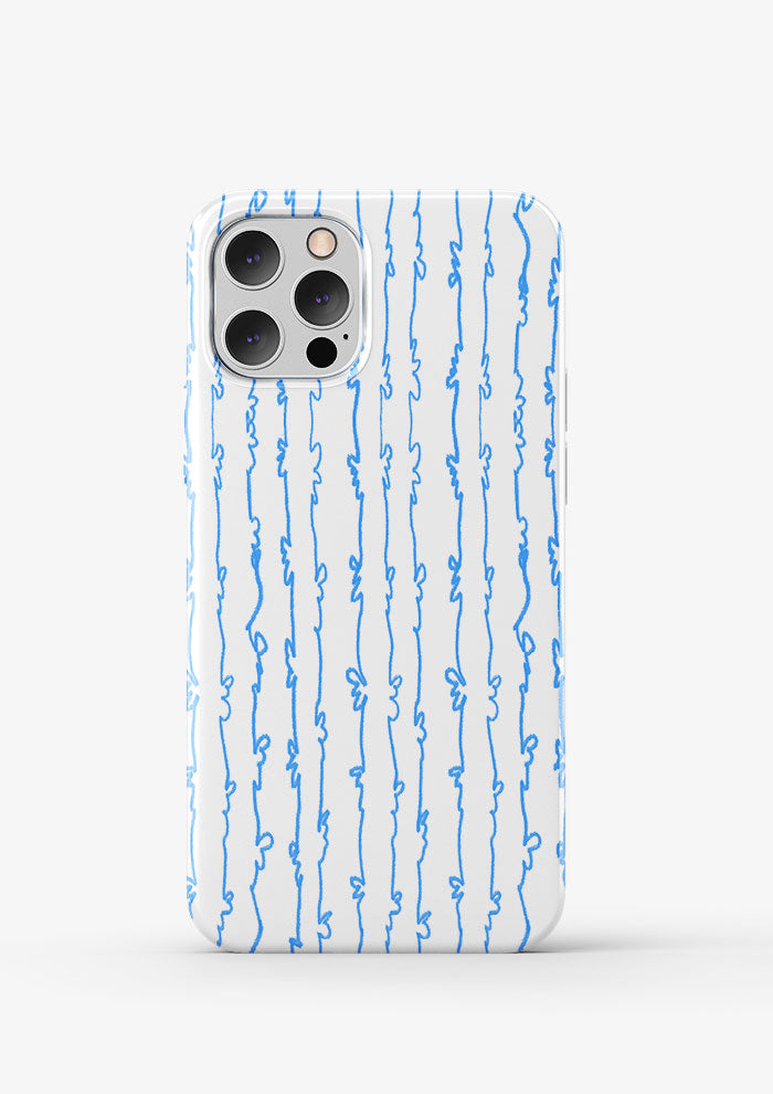 Blue on White Garden Squiggle pattern by Australian surface pattern designer Laura Hamzic mocked up on a phone case