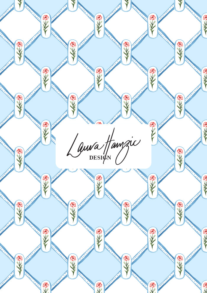 Watercolour flowers in a diamond check pattern by Australian Artist and Surface Pattern Designer Laura Hamzic – Garden Lattice 