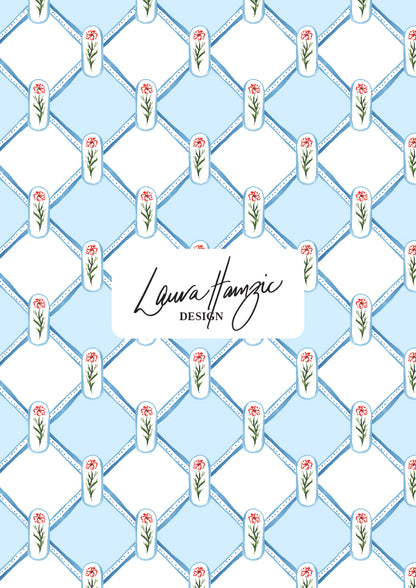 Watercolour flowers in a diamond check pattern by Australian Artist and Surface Pattern Designer Laura Hamzic – Garden Lattice 
