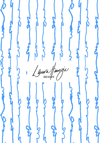 Garden Squiggle (Blue on White) - A Playful Hand-Drawn Pattern for Whimsical Spring Designs by Laura Hamzic - Preview in a Large Scale
