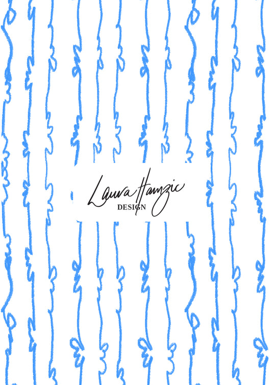 Garden Squiggle (Blue on White) - A Playful Hand-Drawn Pattern for Whimsical Spring Designs by Laura Hamzic - Preview in a Large Scale
