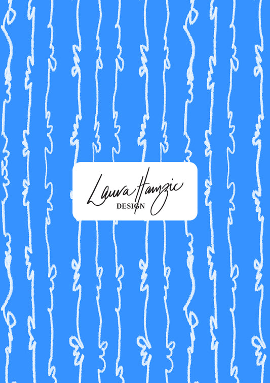 Garden Squiggle (White on Blue) - A Playful Hand-Drawn Pattern for Whimsical Spring Designs by Laura Hamzic - Preview in a Large Scale