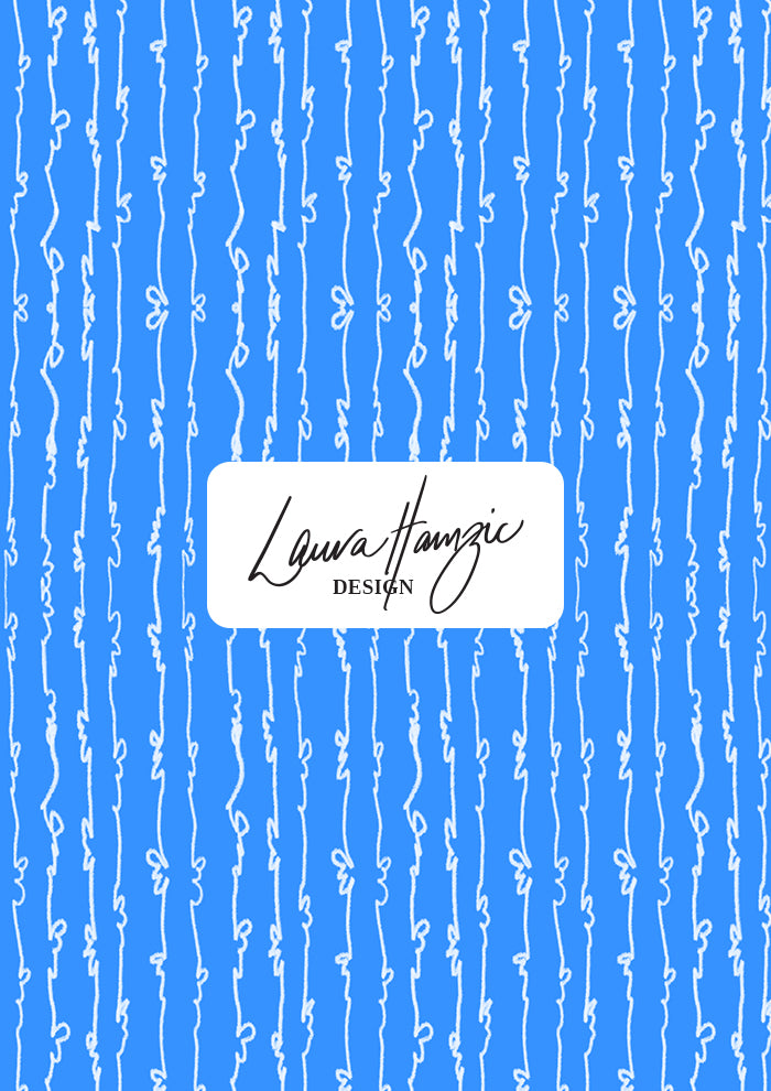 Garden Squiggle (White on Blue) - A Playful Hand-Drawn Pattern for Whimsical Spring Designs by Laura Hamzic - Preview in a Small Scale
