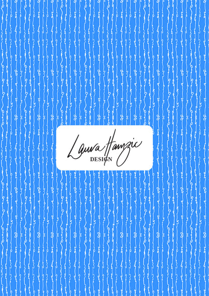 Garden Squiggle (White on Blue) - A Playful Hand-Drawn Pattern for Whimsical Spring Designs by Laura Hamzic - Preview in a Medium Scale