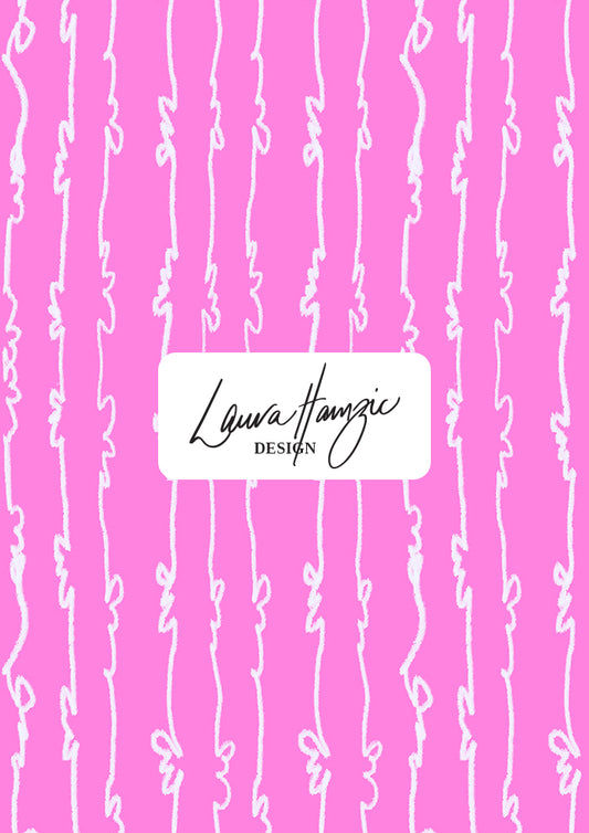Garden Squiggle (White on Pink) - A Playful Hand-Drawn Pattern for Whimsical Spring Designs by Laura Hamzic - Preview in a Large Scale