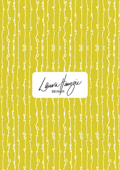 Garden Squiggle (White on Yellow) - A Playful Hand-Drawn Pattern for Whimsical Spring Designs by Laura Hamzic - Preview in a Medium Scale