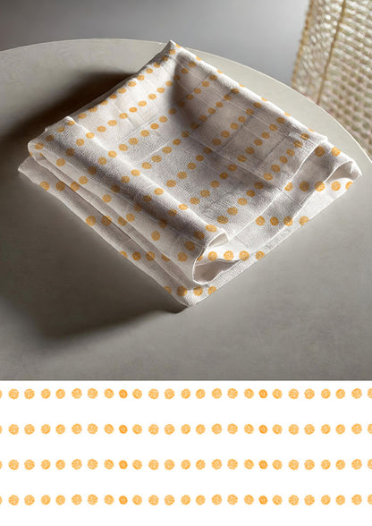 Tea towel mockup showcasing the Grandma's Buttons pattern by Laura Hamzic, Australian surface pattern designer