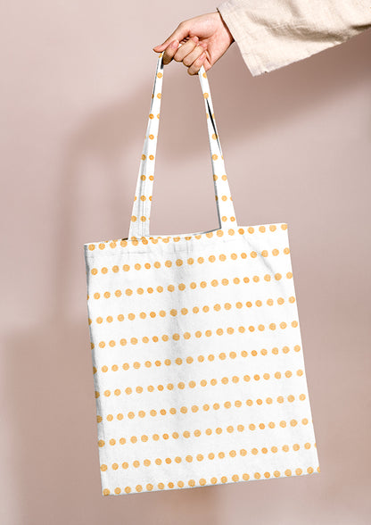 Tote bag mockup with the Grandma's Buttons pattern by Laura Hamzic, Australian surface pattern designer