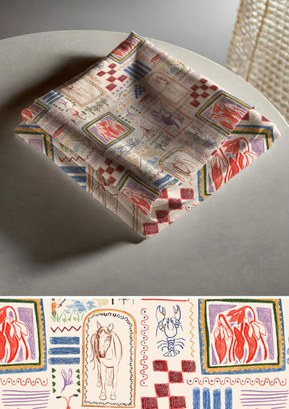 Tea towel mockup displaying the Homegrown Days pattern by Laura Hamzic, Australian surface pattern designer