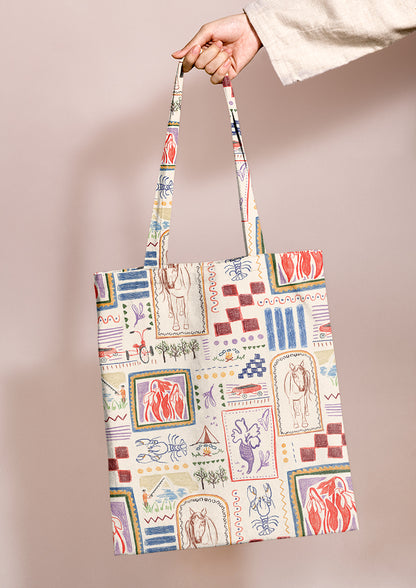 Tote bag mockup with the Homegrown Days pattern by Laura Hamzic, Australian surface pattern designer