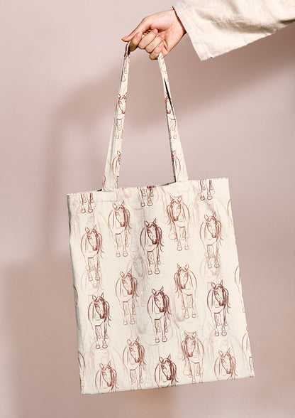 Tote bag mockup displaying the Horsing Around pattern by Laura Hamzic, Australian surface pattern designer