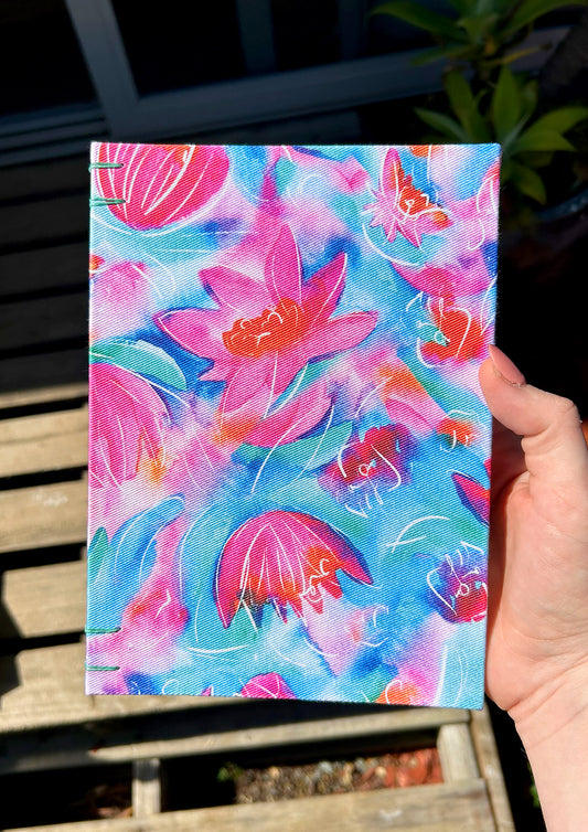 Hand-bound art journal with Lily Lover watercolour cover by Australian Artist Laura Hamzic