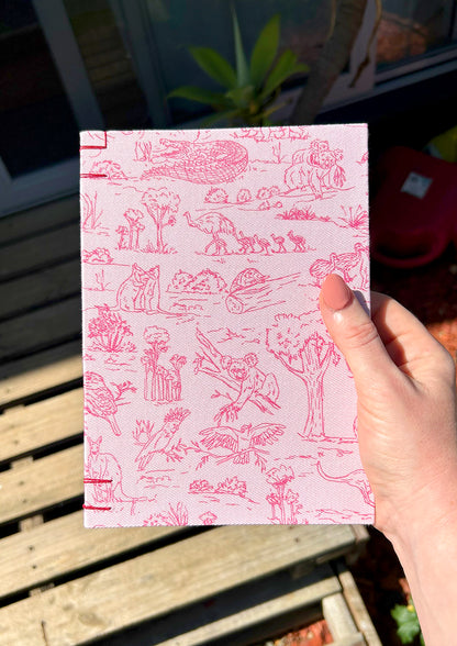 Hand-bound art journal with Outback Crew Australian animal cover by artist Laura Hamzic in Brisbane