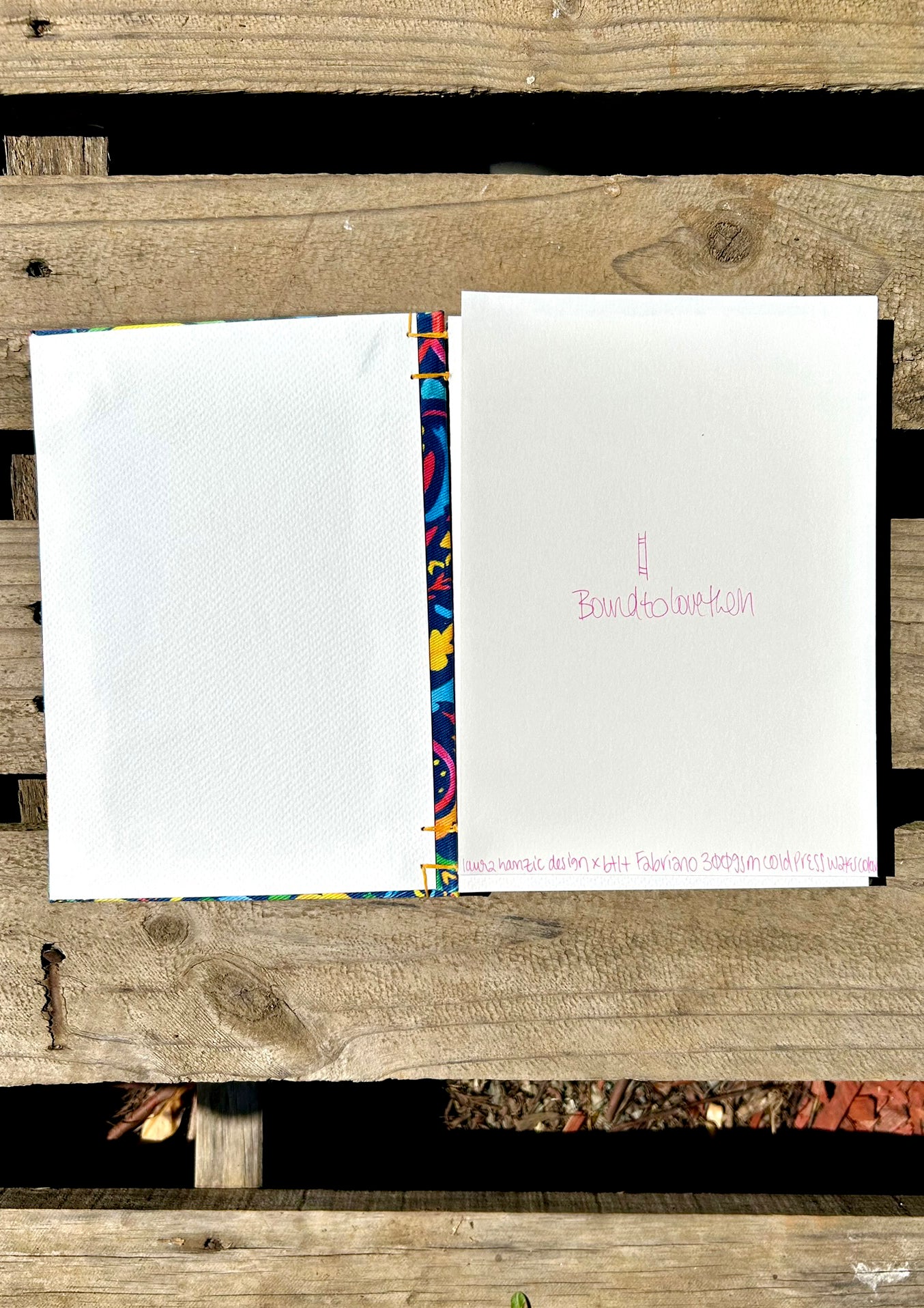 Open Paisley Days journal showing Fabriano 200gsm watercolour pages