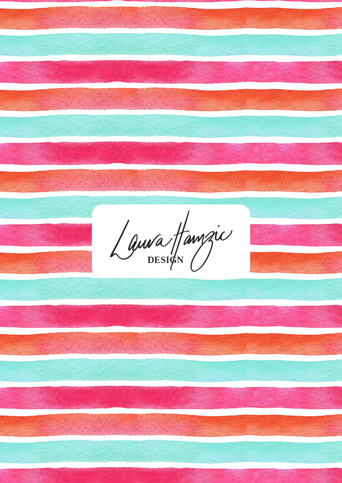 Lovers Stripe at medium scale, wide, bold watercolour stripes with playful summer colours, bringing a burst of energy and joy to any design.