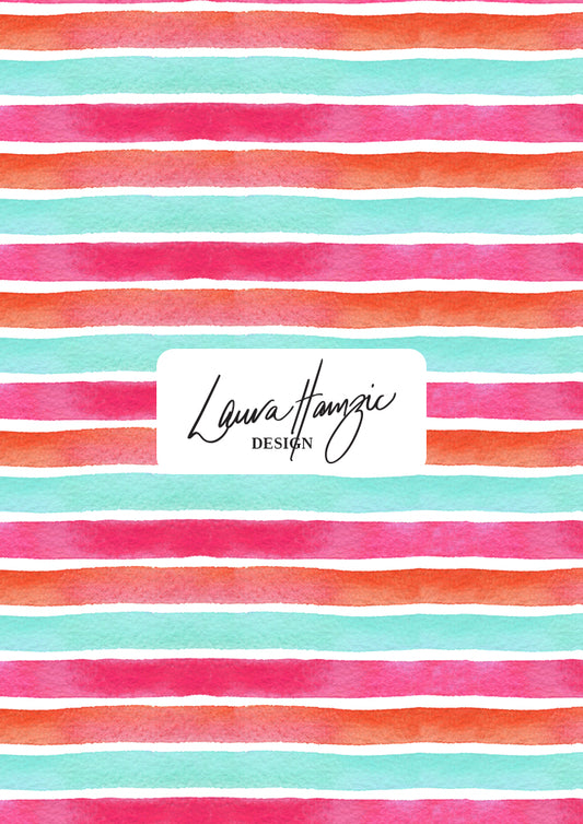 Lovers Stripe at medium scale, wide, bold watercolour stripes with playful summer colours, bringing a burst of energy and joy to any design.