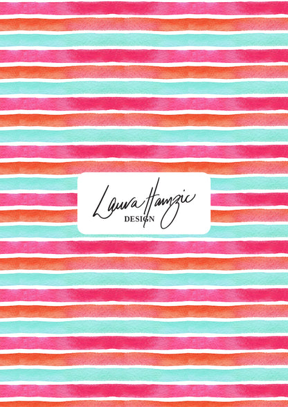 Lovers Stripe at small scale, tightly packed bold watercolour stripes in a vibrant coastal palette, creating an energetic and fun vibe.