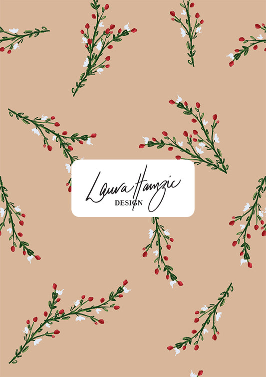 Large-scale botanical layout of the Mock Orange Berries pattern by Laura Hamzic, Australian surface pattern designer on beige