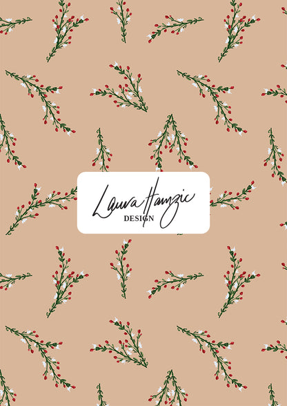 Medium-scale botanical layout of the Mock Orange Berries pattern by Laura Hamzic, Australian surface pattern designer on beige