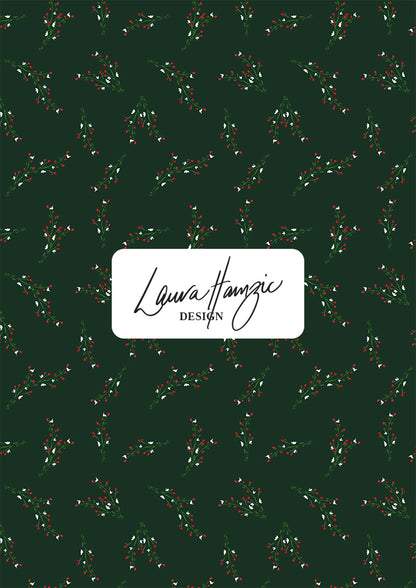 Small-scale Mock Orange Berries design on green with balanced florals and berries