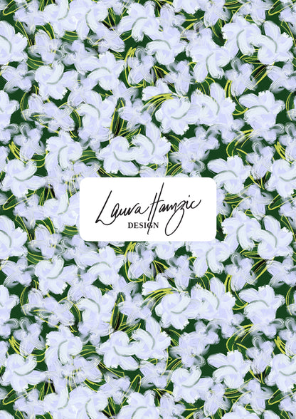 Medium-scale Mock Orange Bloom pattern by Laura Hamzic, Australian surface pattern designer in balanced floral design