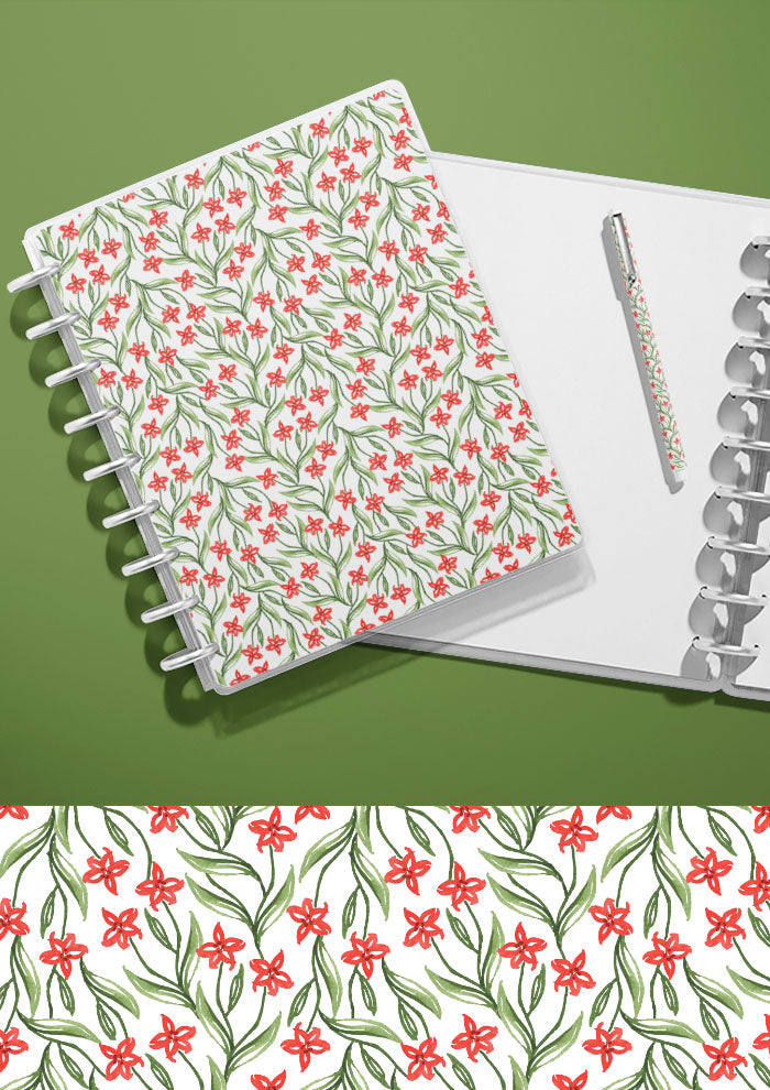 Overgrown Garden floral journal cover featuring trailing watercolour flowers and foliage — spring-inspired surface pattern design by Australian artist.