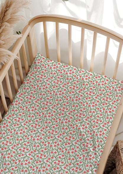 Overgrown Garden floral cot sheet set with trailing watercolour flowers — nursery bedding pattern by Australian artist.