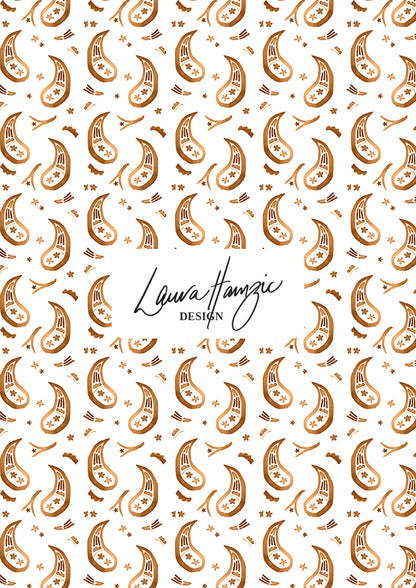 Tan Paisley Parade watercolour pattern, medium scale, for decor. Pattern design by Laura Hamzic, Australian Artist.
