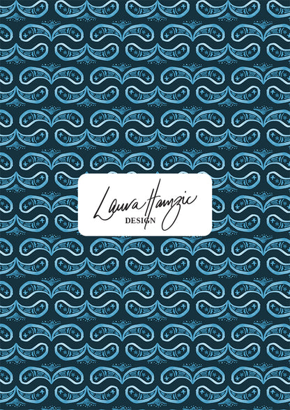 Denim Paisley Whirl watercolour pattern on navy, medium scale, for decor. Pattern design by Laura Hamzic, Australian Artist.