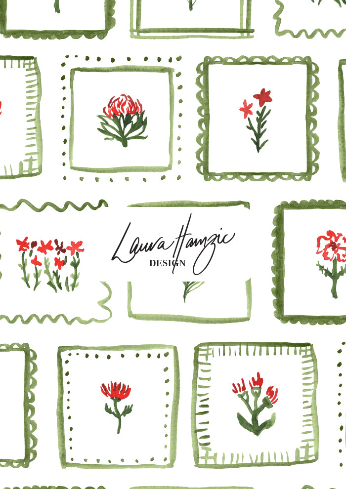 Watercolour floral frame pattern by Australian Artist and Surface Pattern Designer Laura Hamzic 