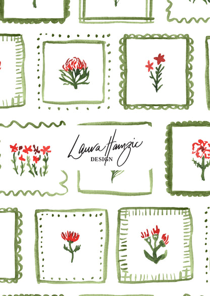 Watercolour floral frame pattern by Australian Artist and Surface Pattern Designer Laura Hamzic 