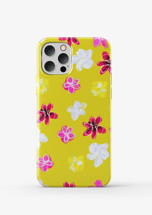 Laura Hamzic Australian artist's Petal Parade mocked up on a phone - fun florals scatter across a soft blue background